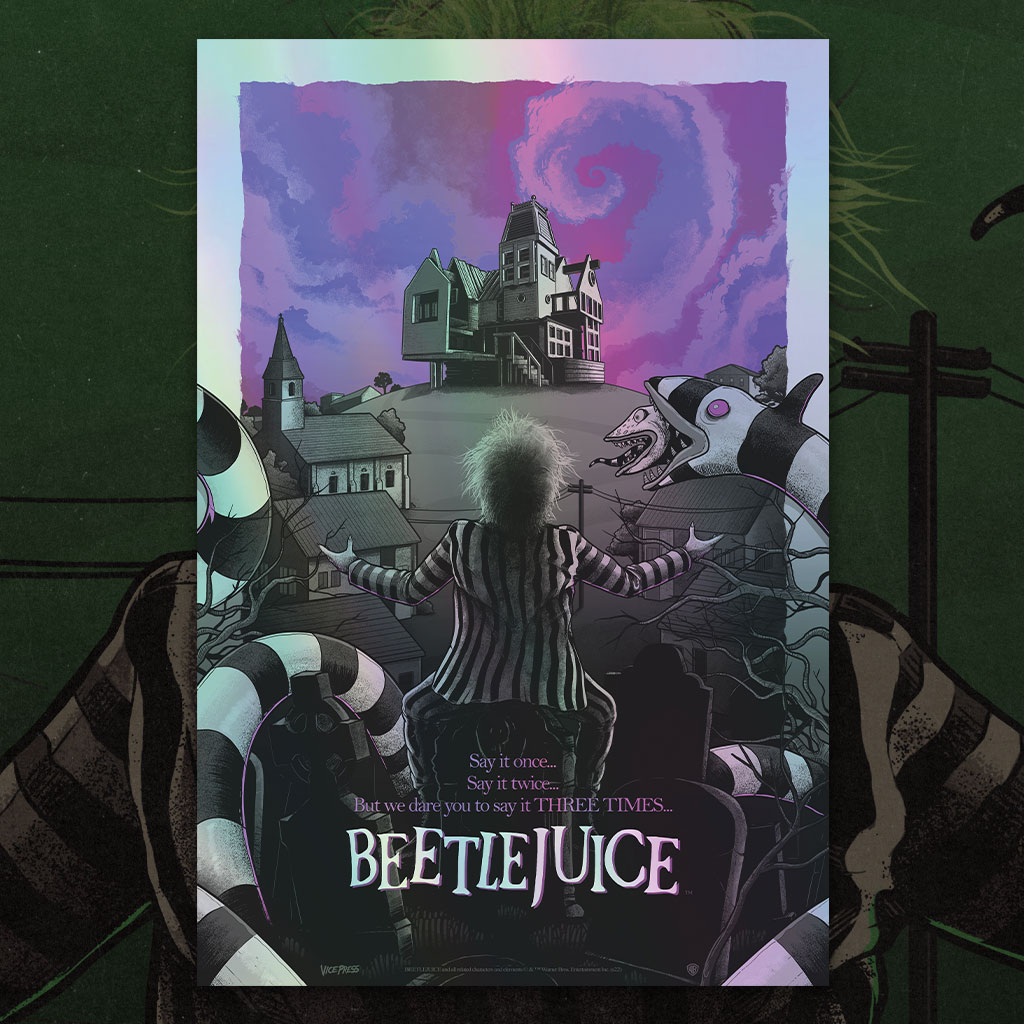 "Let's turn on the juice and see what shakes loose." - Beetlejuice, limited edition, officially licensed poster by <a href="/markbellx/">Mark Bell</a>. Coming to Vice Press and <a href="/BottleneckNYC/">Bottleneck Gallery</a>  next week!
 #beetlejuice #timburton #movieposter #movieposters