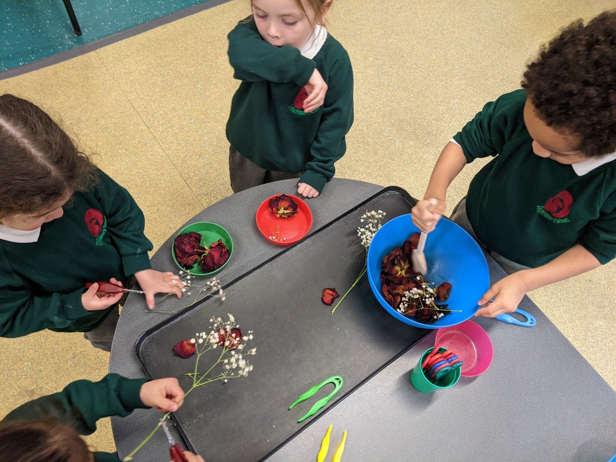 PrimaryGriffin's tweet photo. Wilted flowers? We can make use of them  inside and out! #mudkitchen #springflowers #recycling #eyfs @theelliotfoundation https://t.co/cxEoyKxl0W