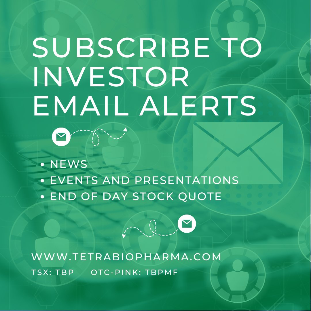 Subscribe to #investor email alerts for #updates as we drive #innovation and impact the #healthcare industry. $TBP $TBPMF

#biotech #pharma #news 

🔗ir.tetrabiopharma.com/investors/reso…