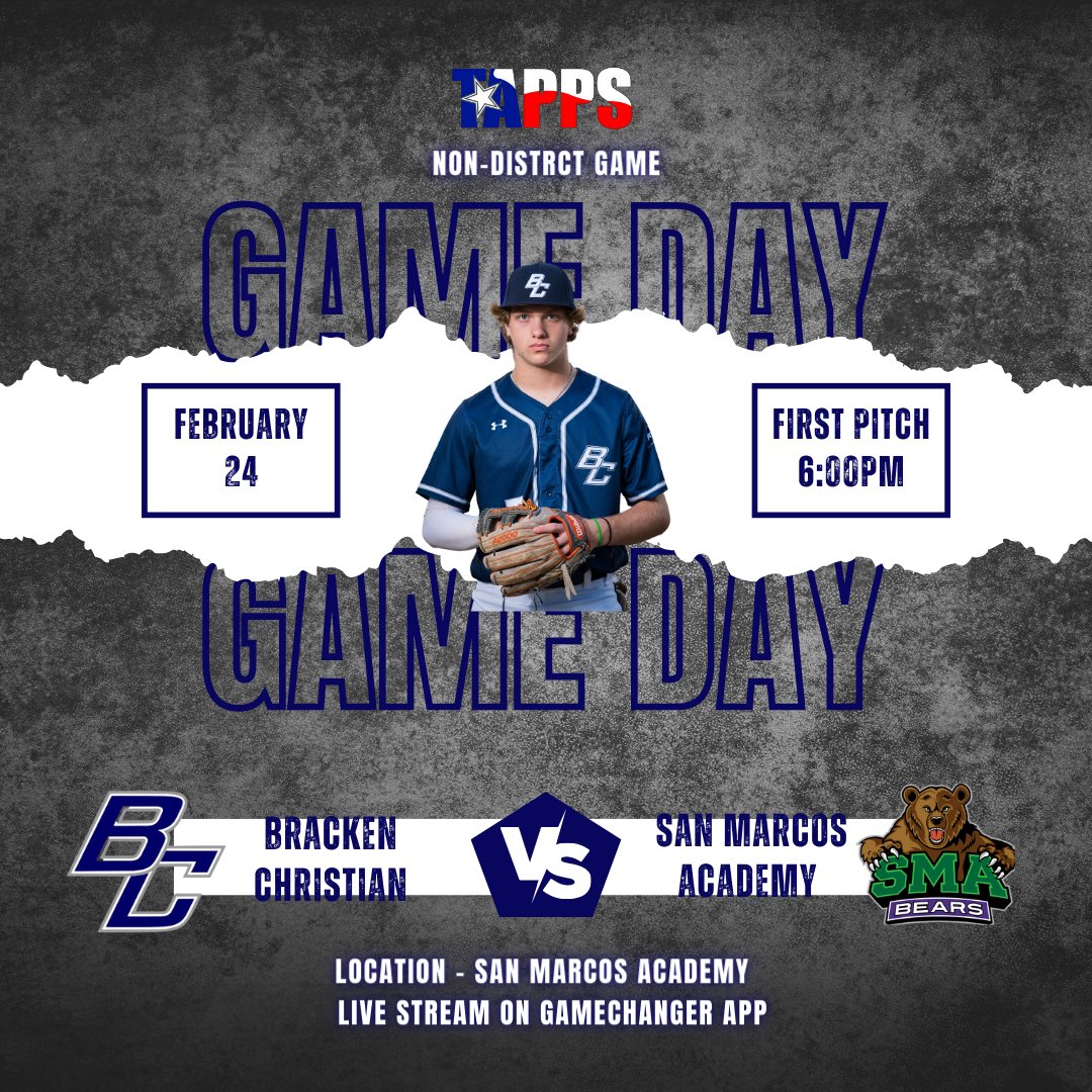 Game day ⚾️

Friday Game
🆚 San Marcos Academy 
📍 San Marcos Academy
⏰ 6:00pm
⚾️ #ArmourUp #WarriorBaseball