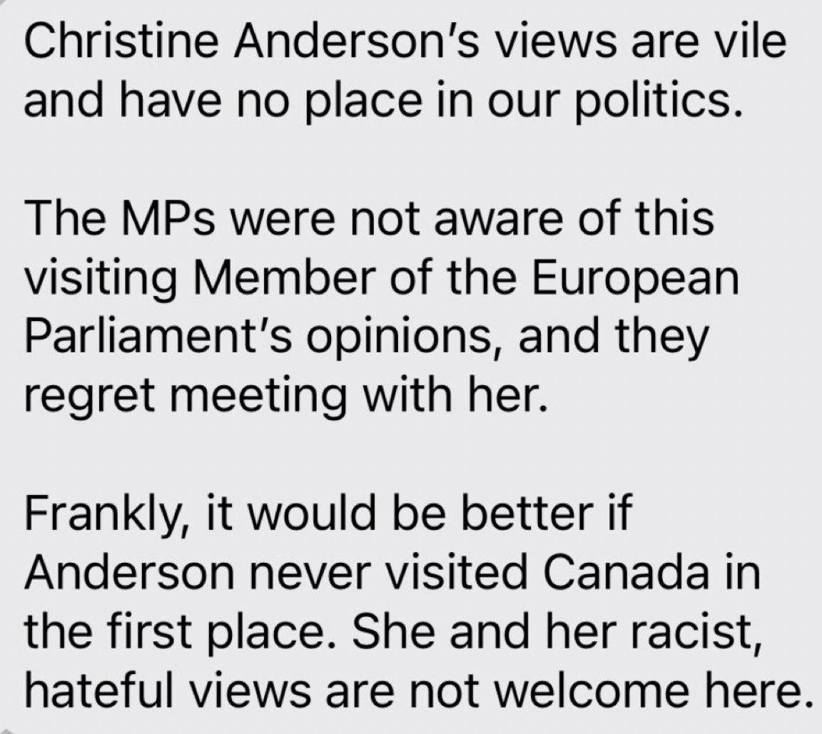 If the 3 CPC MP’s pictured here are still CPC MP’s by the end of the week, then you know that Pierre Poilievre’s statement condemning the views of Christine Anderson is meaningless.