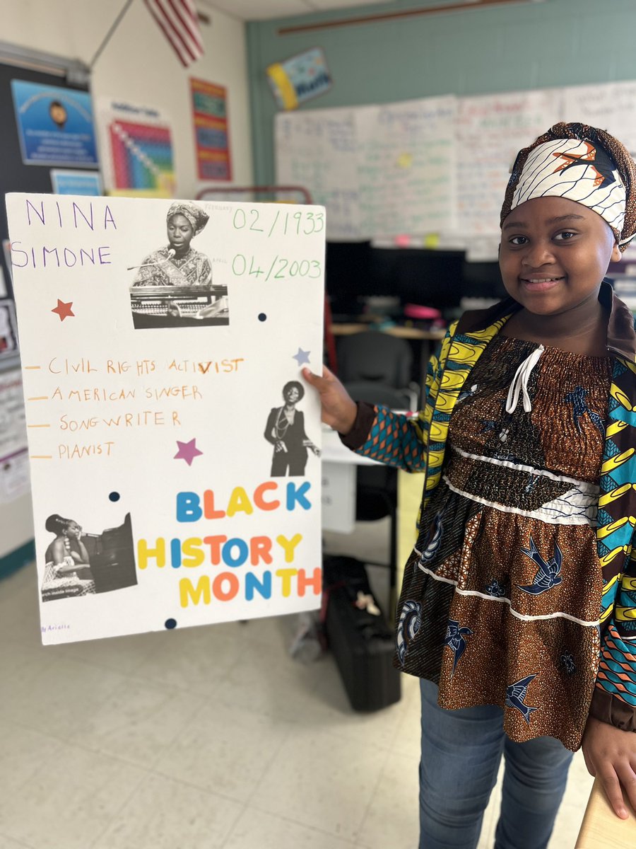 SevenOaksES's tweet photo. Our 4th graders took their Black History Month projects to another level by participating in a “live museum.” Students became their selected historical figure and told that person’s story to their invited peers, families, and teachers! 🤎🦁✨🤩#TheSOESdifference #MeadeStrong https://t.co/JukIYbfA0T