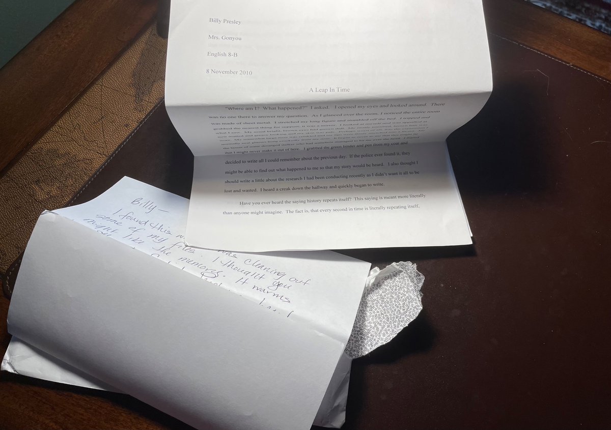 My 8th grade English teacher surprised me with a copy of the first original short story I wrote! I’m shocked she kept it, but thirteen years later, it was fun to go through and hear the first hints of my voice as a writer.