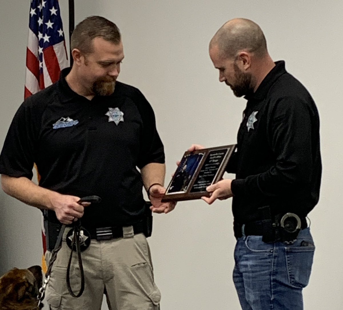 BonnevilleCSO's tweet photo. WE took a moment to wish a happy retirement to K-9 Deputy Tango.  Tango has been serving alongside his handler Sgt. Chris Norman for several years and is responsible for the interception of countless drugs from our streets. Great work! #bcsoteam #k9tango #BCSOFamily https://t.co/hgwJRDRHrb