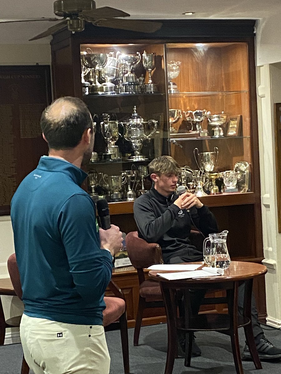 LinksGolfClub18's tweet photo. AN EVENING WITH TYLER WEAVER.  The Club celebrates the fantastic achievements of Tyler with an interview from David Walsh and a Q&amp;A. The evening concluded with a photograph unveiling and an £11,000 donation.  Good luck in 2023. https://t.co/OIE0KHRo47