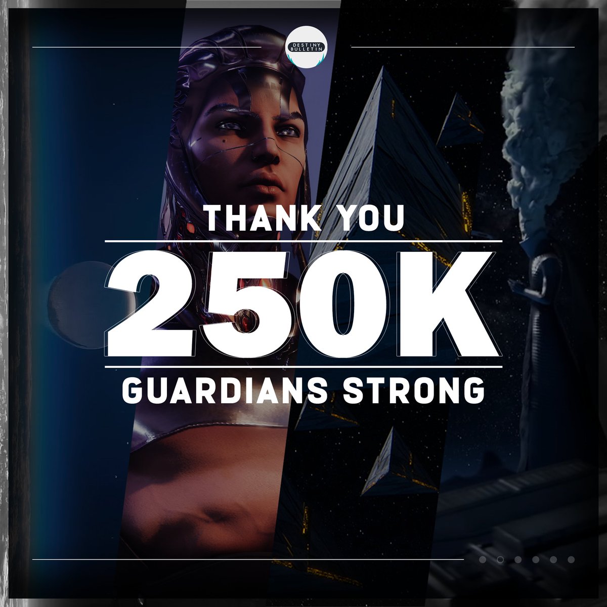 250,000 Guardians across all of DB's socials combined! A HUGE milestone!🙏

Thank you for your continuous support on Twitter, Instagram, and Facebook. We're dedicated to bringing you the latest news on Bungie and Destiny. 💙