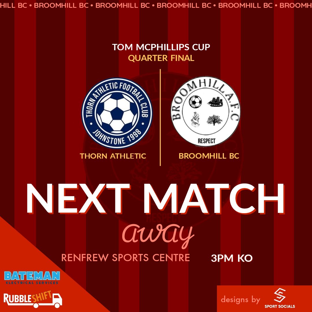 ⚽️ | 𝐓𝐎𝐌 𝐌𝐂𝐏𝐇𝐈𝐋𝐋𝐈𝐏𝐒 𝐂𝐔𝐏
Tomorrow we take on Thorn Athletic in the 1/4 final of the league cup. No doubt a tough game but anything can happen in football.
