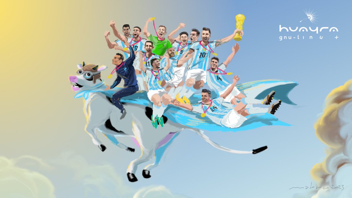 HuayraLinux's tweet image. ¡Les dejamos el wallpaper de los campeones del mundo para quienes lo pidieron!
🇦🇷⭐️⭐️⭐️🇦🇷

¡Buen fin de semana! 🌪🐮