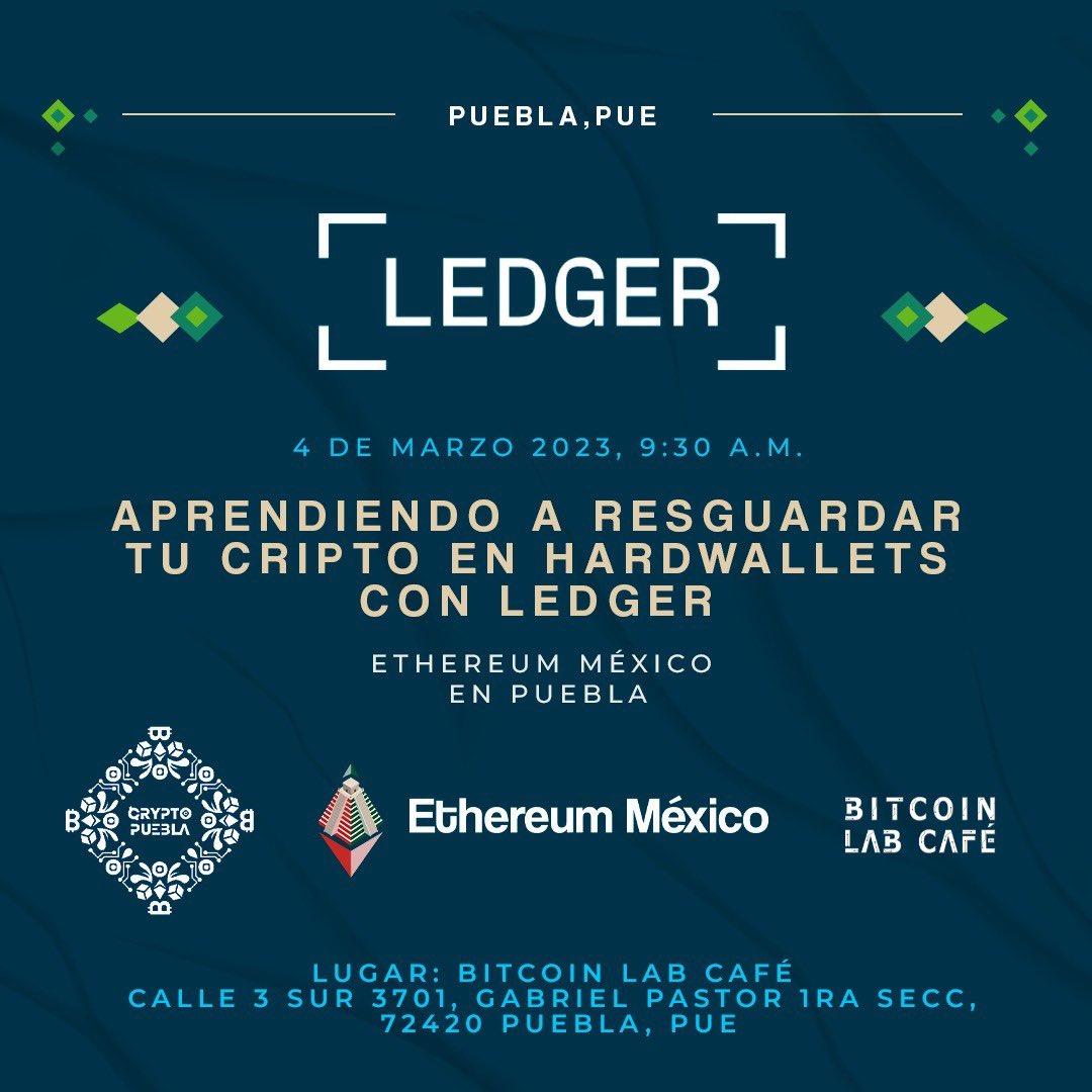 💠🇲🇽  PUEBLA 🇲🇽💠

¡Acompáñanos a aprender a resguardar tu cripto de manera segura con <a href="/Ledger/">Ledger</a> y <a href="/crypto_puebla/">Crypto Puebla</a>! 

🗓️ 4 de Marzo, 9:30 am
📍<a href="/BitcoinLabCafe/">Bitcoin Lab Café</a> 

👇Regístrate aquí👇
lu.ma/1vf7drwx