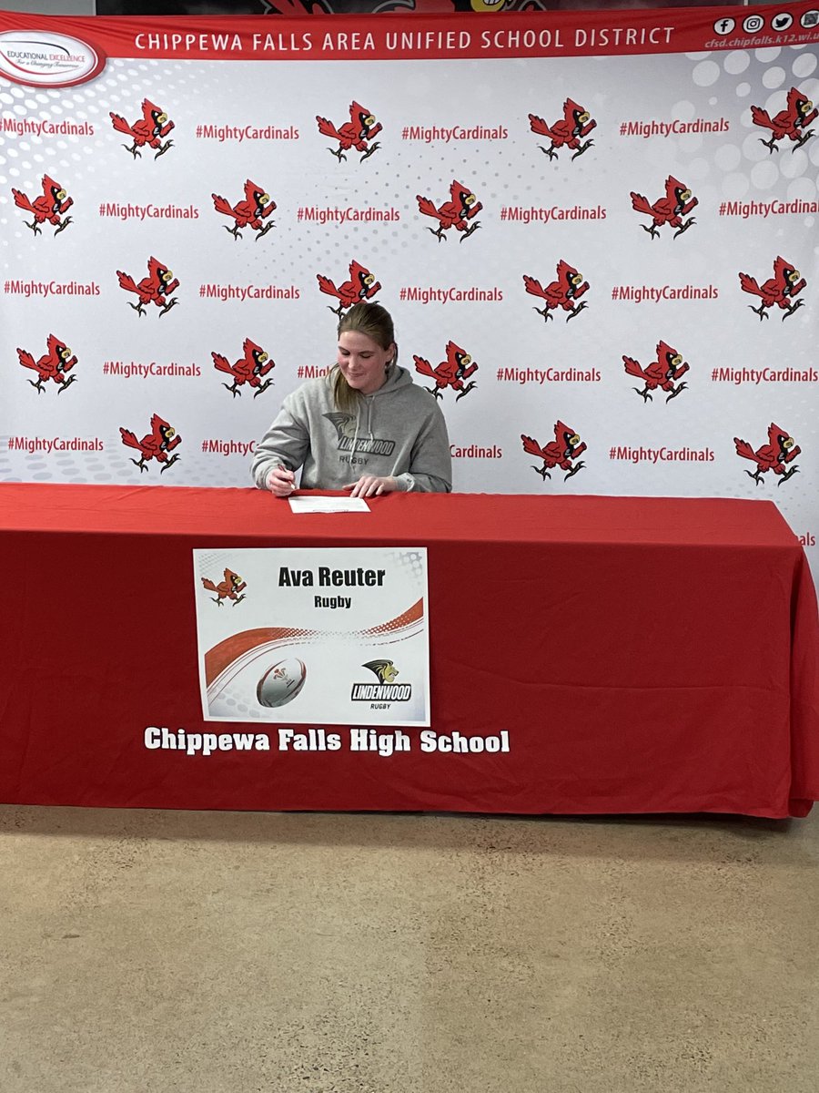 Thompsonswisdom's tweet photo. Congratulations to Ava Reuter on signing her Letter of Intent to attend school and play rugby at Lindenwood University next year! #MightyCardinals https://t.co/f4LCPxybNX