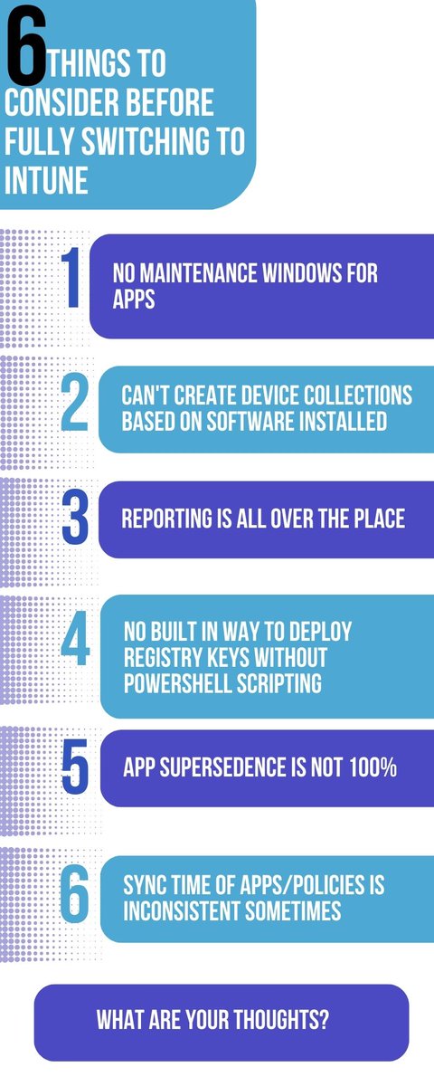 thecredibleDEV's tweet image. Intune is not a 1to1 replacement for SCCM, yet. Here are 6 things you should consider before fully making the switch. What are your thoughts and struggles? @AdamGrossTX @anoopmannur