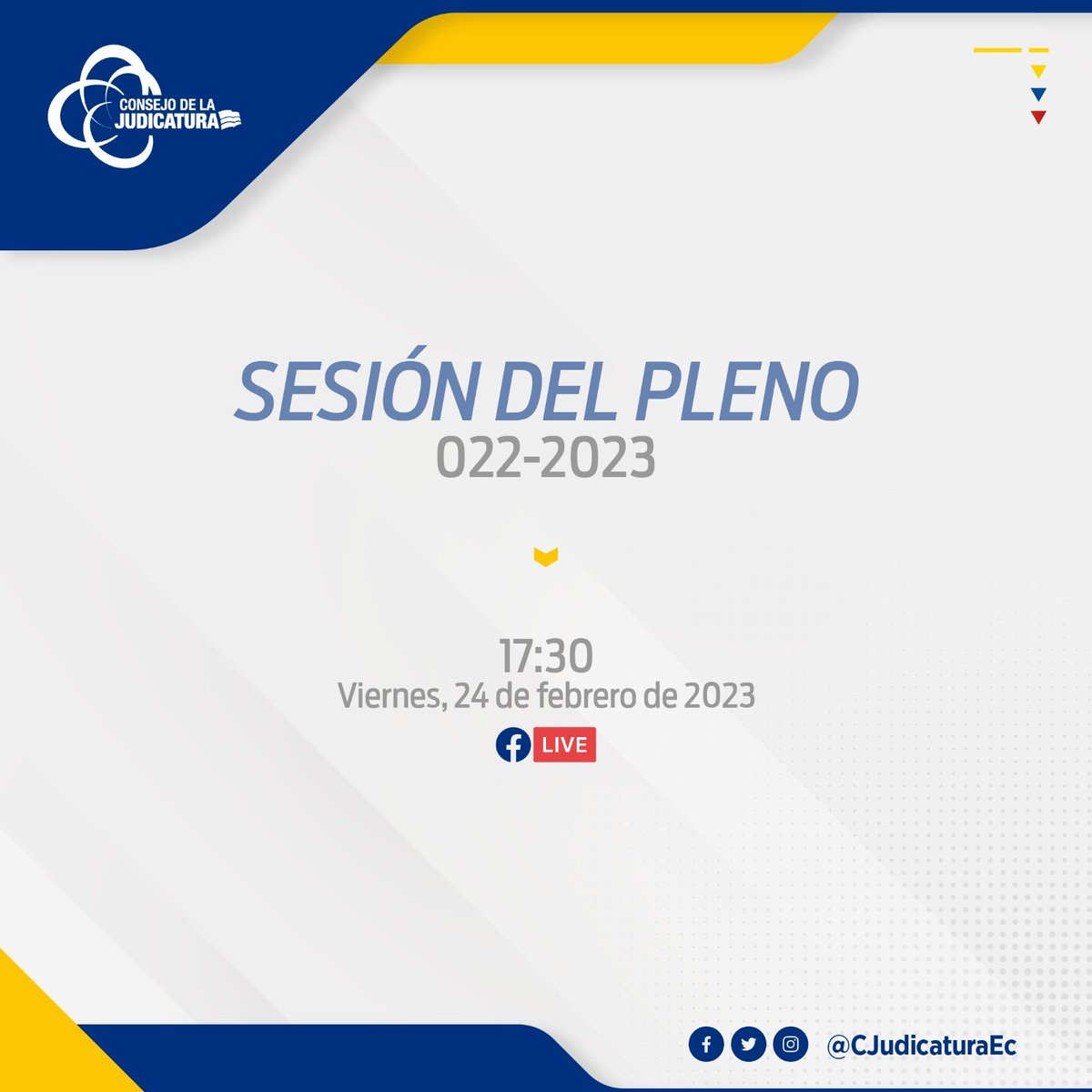 CJudicaturaEc's tweet photo. 📌 Sigue en directo la transmisión de la sesión extraordinaria 022-2023 del Pleno del Consejo de la Judicatura. 

🌎 https://t.co/5pqzgzYSHN https://t.co/qEzso87ebs