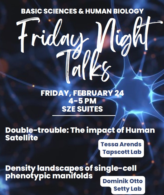 HutchBasicSci's tweet photo. We have two phenomenal speakers lined up for #FridayNightTalks!
For all our @FredHutch colleagues, join us at 4PM in the SZE Suites to learn about the latest discoveries from Dominik Otto in the @SettyM Lab and Tessa Arends in Human Biology’s Tapscott Lab. https://t.co/Pn0I3i49me