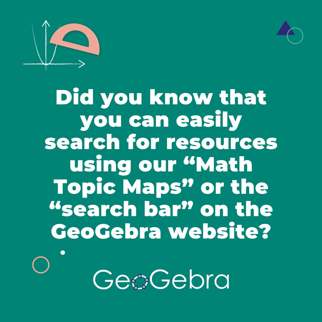 Did you know that you can easily search for resources using our “Math Topic Maps” or the “search bar” on the GeoGebra website? Learn how to search for resources here: geogebra.org/m/rgecrznx?utm… 📚 #GeoGebra #MTBoS #Math #MathResource #ITeachMath