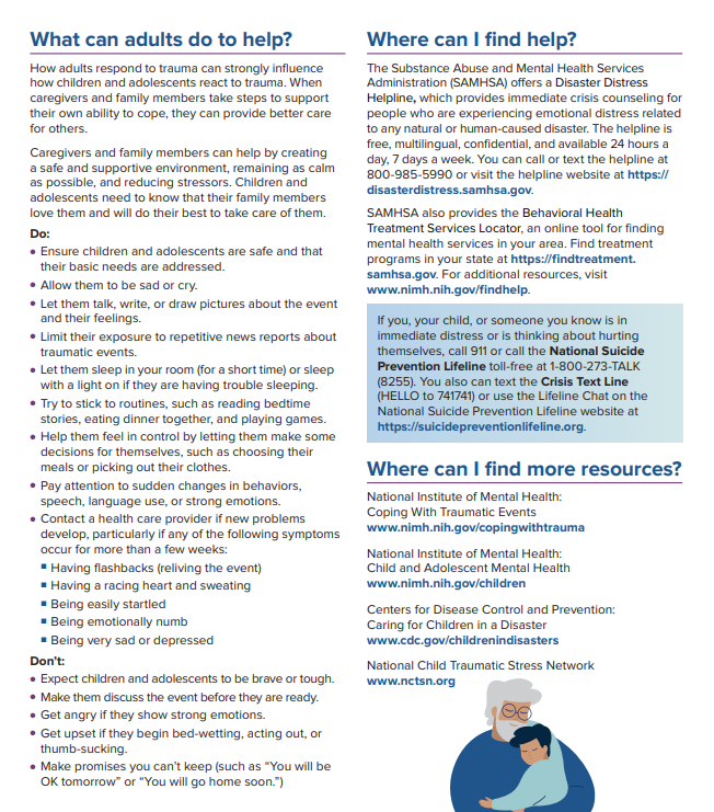 ChadwickCenter's tweet photo. A #TraumaticEvent is a shocking, scary, or dangerous experience that can affect someone #emotionally &amp;/or #physically. #TraumaReponses can be immediate, delayed, brief, or prolonged. Learn more about the #WarningSigns, #WaysToCope, &amp; #FindingHelp. https://t.co/lWBAbexvur @NIMHgov https://t.co/XZ6MNQ5s8F
