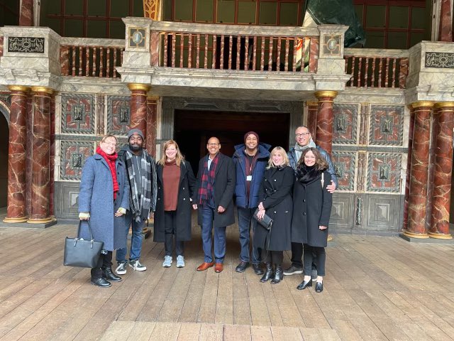 MasonGross's tweet photo. .@RutgersU President Jonathan Holloway and MGSA Dean Jason Geary are in London to celebrate the 20th anniversary of the Rutgers Conservatory at @The_Globe! In addition to a tour, they'll get to see our student actors perform “The Comedy of Errors." https://t.co/S3rgrX8eDx