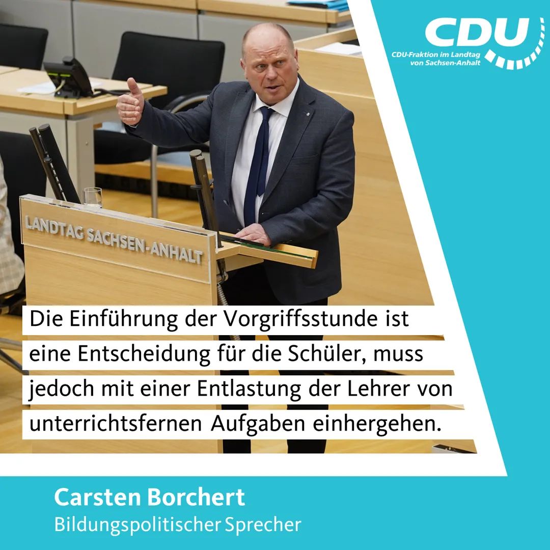 Im Rahmen der #Landtag|sdiskussion zur Bildungspolitik in #SachsenAnhalt erklärt der bildungspolitische Sprecher der CDU-Fraktion, Carsten Borchert, in der Pressemitteilung: cdufraktion.de/2023/bildungsp…