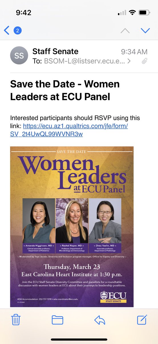 Looking forward to women leadership panel on March 23 with @Roper_Lab @ECU_BSOM_FacDev @ECUOED @ECUBrodySOM @EcuThrive @ecufaculty @EcuStaffSenate @SheriGreeshma