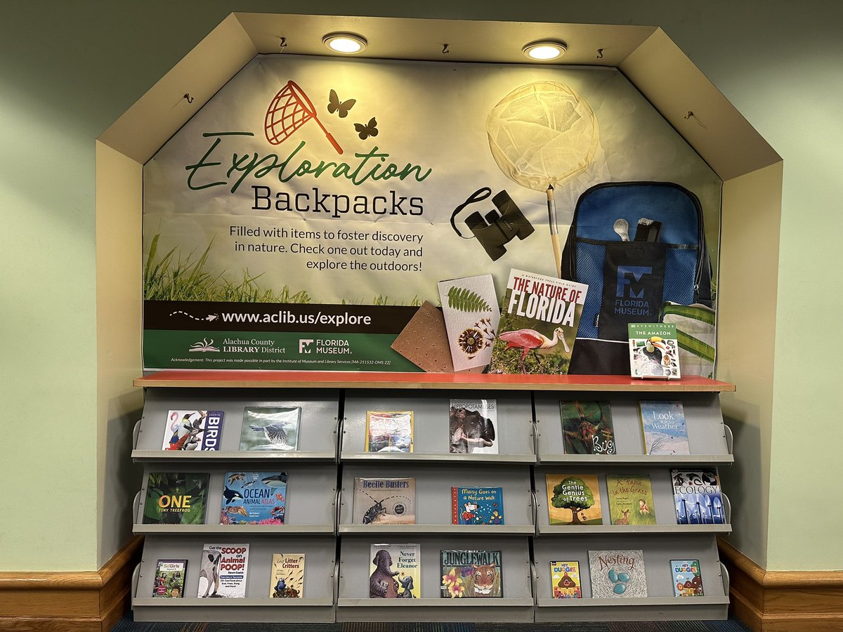 Visited the Library Headquarters yesterday and saw the amazing display they made for the @FloridaMuseum #MuseumInTheParks exploration backpacks!!! Wow! 🤩 Make sure to visit your closest @alachualibrary and check one out! #ScienceTools  #InclusiveScicomm