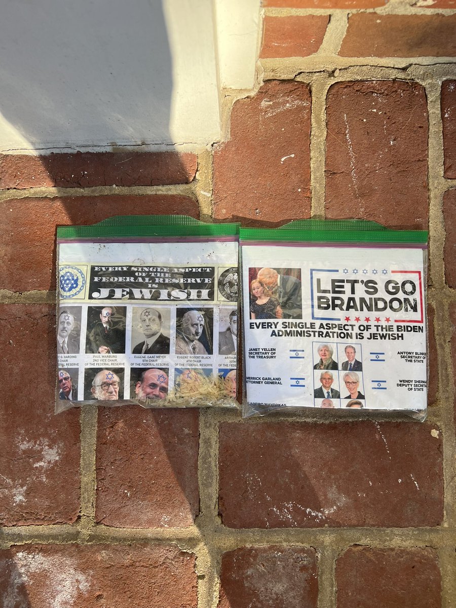 Jewish friends in Maryland awoke to this antisemitic filth on their front stoop. This follows news of similar harassment in Georgia, Florida, Oklahoma, Texas, and California. cc @BrownforMD @OAGMaryland @iamwesmoore @GovWesMoore @JGreenblattADL