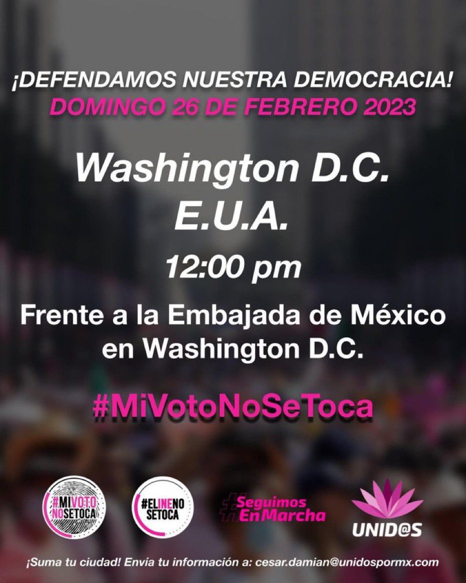 Arturo_Sarukhan's tweet photo. Join us this Sun. in support of #Mexico's democracy &amp; its elections watchdog @INEMexico, &amp; against changes that would put Mexicans’ right to vote in free, fair &amp; credible elections at risk. If the INE is eviscerated, as the Mexican prez wants, it's game over.
1911 Penn. Ave, NW https://t.co/qvLPaDxXmD