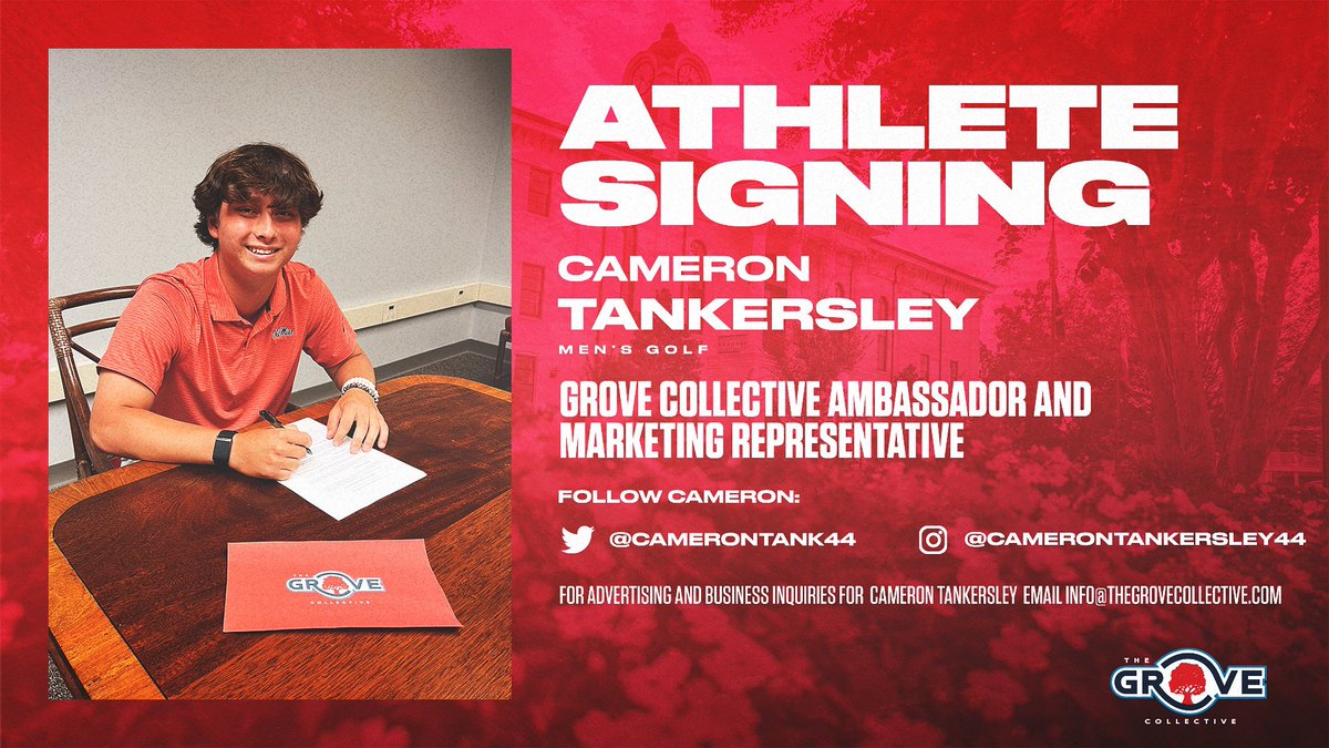 The Grove Collective (@grovecollectnil) on Twitter photo We are excited to welcome freshman, Cameron Tankersley (<a href="/CameronTank44/">Cameron Tankersley</a> ) to the Grove Collective roster! The Ole Miss golfer claimed SEC Freshman of the Week Honors after his back-to-back top-15 finishes in his first tournaments as a Rebel. Welcome to the GC, Cameron! 🔵🔴 We are excited to welcome freshman, Cameron Tankersley (<a href="/CameronTank44/">Cameron Tankersley</a> ) to the Grove Collective roster! The Ole Miss golfer claimed SEC Freshman of the Week Honors after his back-to-back top-15 finishes in his first tournaments as a Rebel. Welcome to the GC, Cameron! 🔵🔴