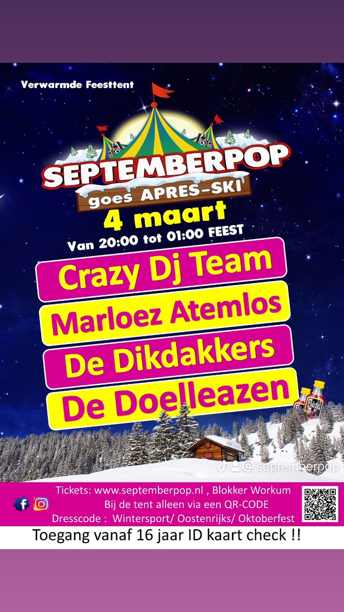 Heb jij je tickets al gescoord.  
Wees er op tijd  want het gaat fantastisch.  #Seeyou 
#Septemberpop 
#vanharteworkum 
#Tentfeest