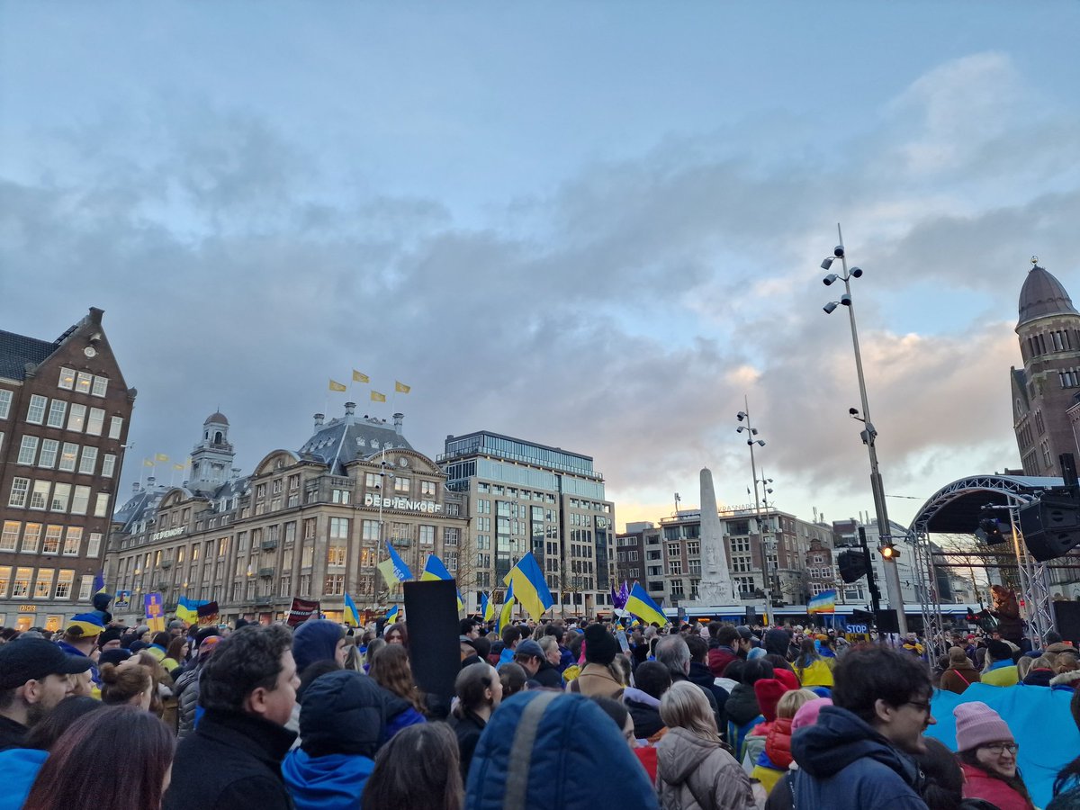 sevslv's tweet photo. Amsterdam stands with #Ukraine

24 February 2023 #Damplein

One year on and as long as it takes 

#StandWithUkraine #RussiaInvadedUkraine 
#CrimesAgainstHumanity
#WarCrimes #genocide #crimeofaggression https://t.co/sG1asRMCAp