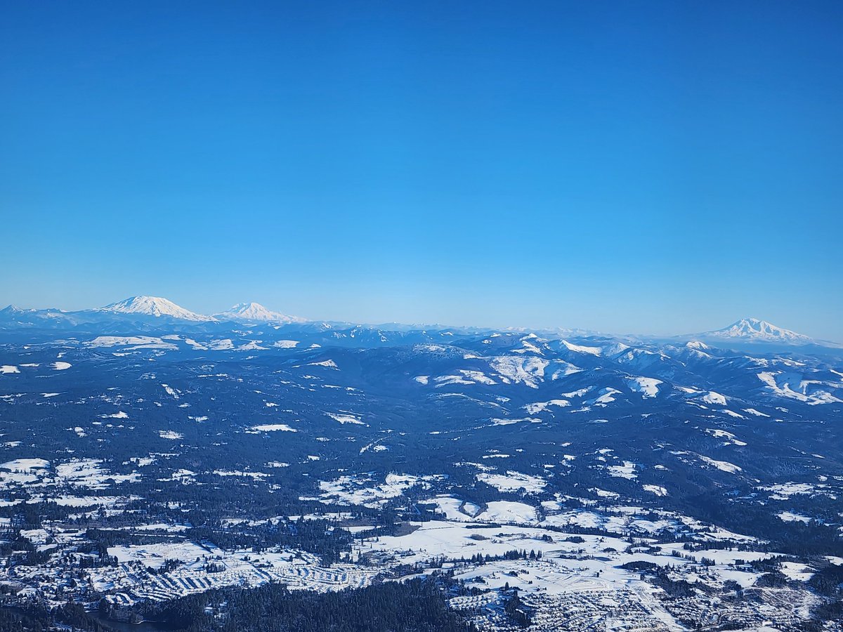 PNW Mountains showing off today.  Mt Hood in the 1st, Rainer, St. Helen's and Mt Adams in the 2nd. #pdxtst