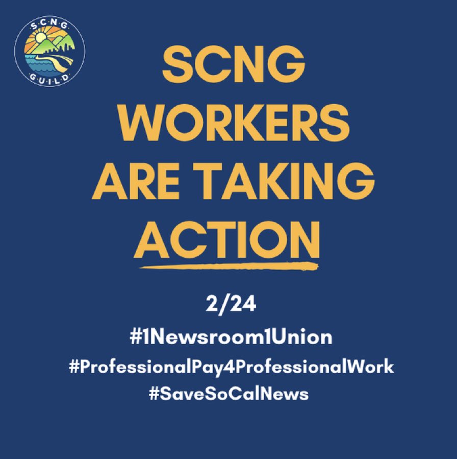 SCNGguild's tweet photo. Today is the two-year anniversary of @SCNGguild announcing our intention to organize. We submitted our pay proposal to @SoCalNewsGroup last year. 🦗 No reply. We demand our #CONTRACTNOW ✊🏼 https://t.co/S6kfzllpu6