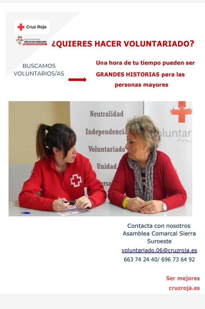 🫂¿Quieres hacer #voluntariado en Cruz Roja AC Sierra Suroeste?

🤝Desde la Concejalía de Bienestar Social, Mayores e Igualdad, se hace un llamamiento a aquellas personas interesadas en realizar #voluntariado en Cruz Roja Sierra Suroeste.

¡Encuentra tu voluntariado y súmate🤭!