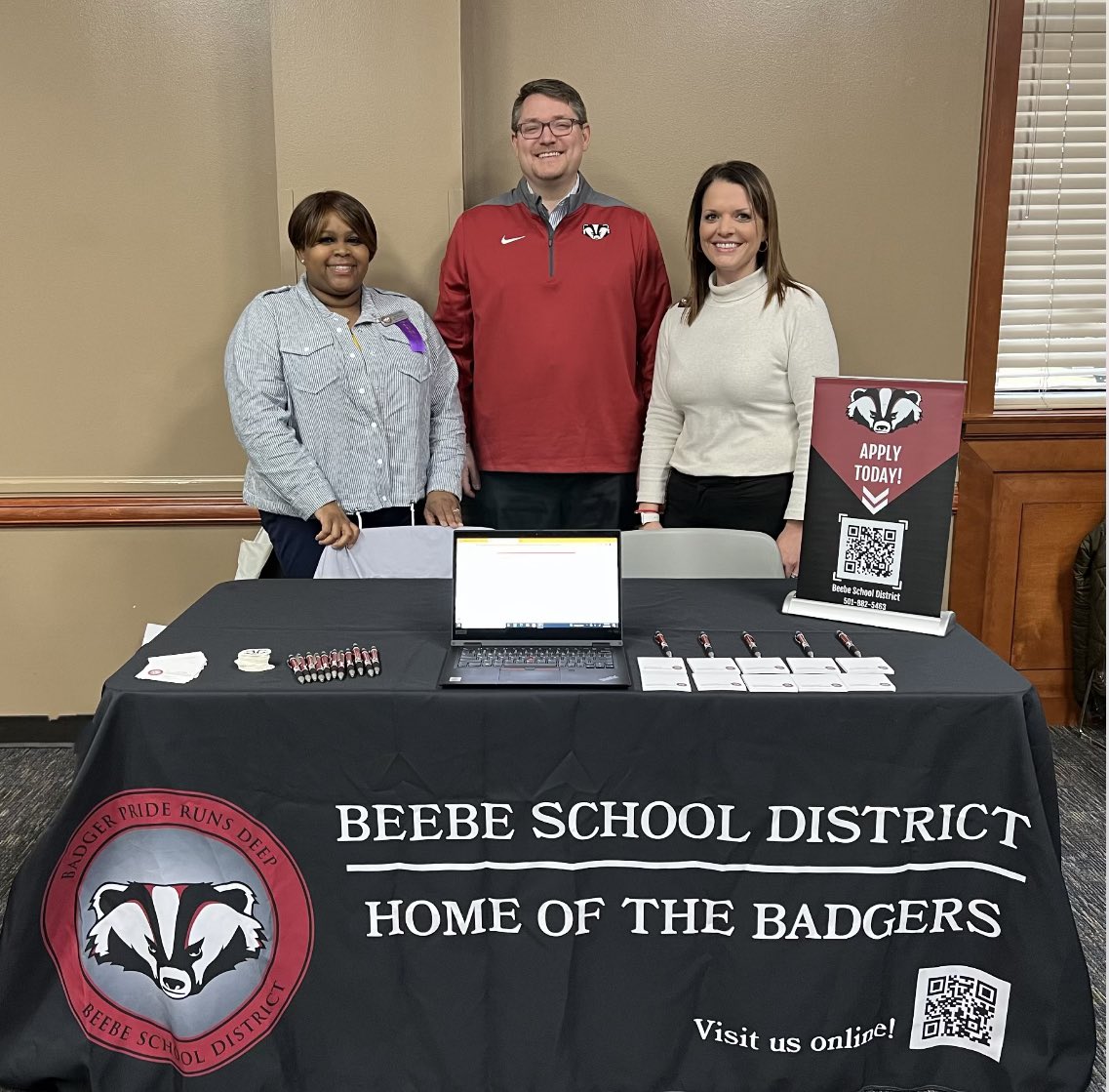 Beebe_Schools's tweet photo. Dr. Dillin, Mr. Bell, and Mrs. Glover are representing us well today at the UCA Job Fair! We have lots of great opportunities to learn about at Beebe Schools! #BPRD https://t.co/udMDW1ZlBH