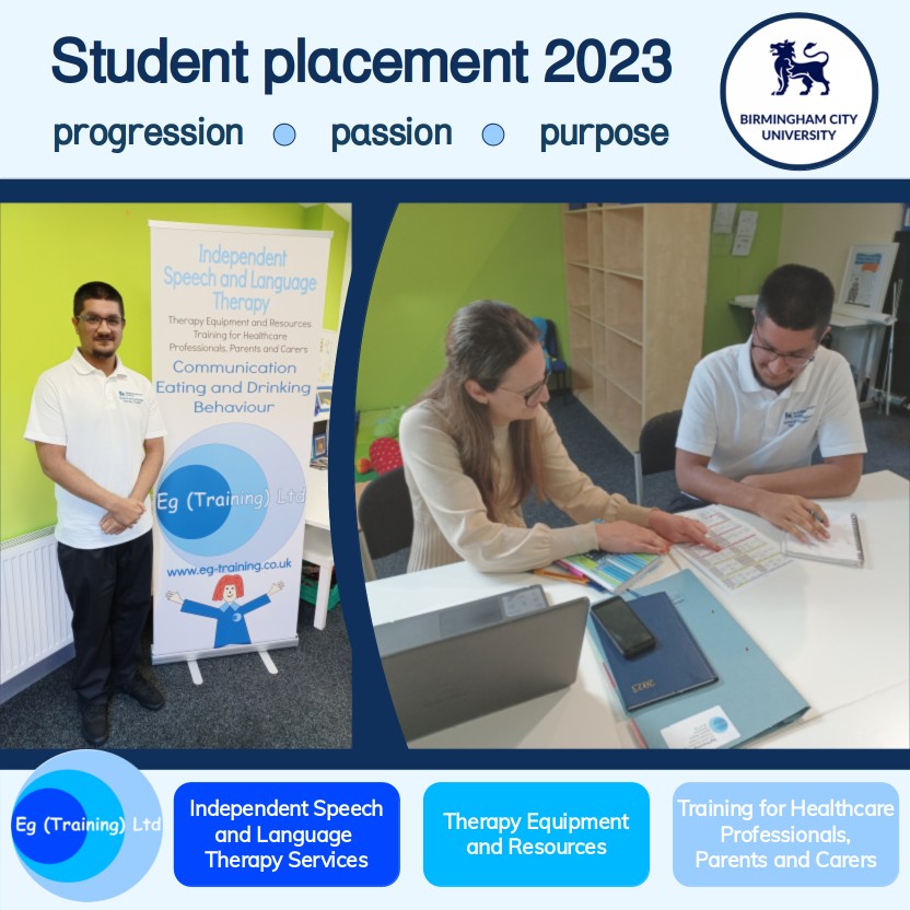 EGTrainingLtd's tweet photo. We have welcomed our level 6 student placement from @MyBCU who will be with our team for 12 weeks. Our Placement Educator and team of therapists will be supporting him with a variety of observations including SEN schools and adult brain rehabilitation. @SLTatBCU #studentslt https://t.co/8hzOL99PQp