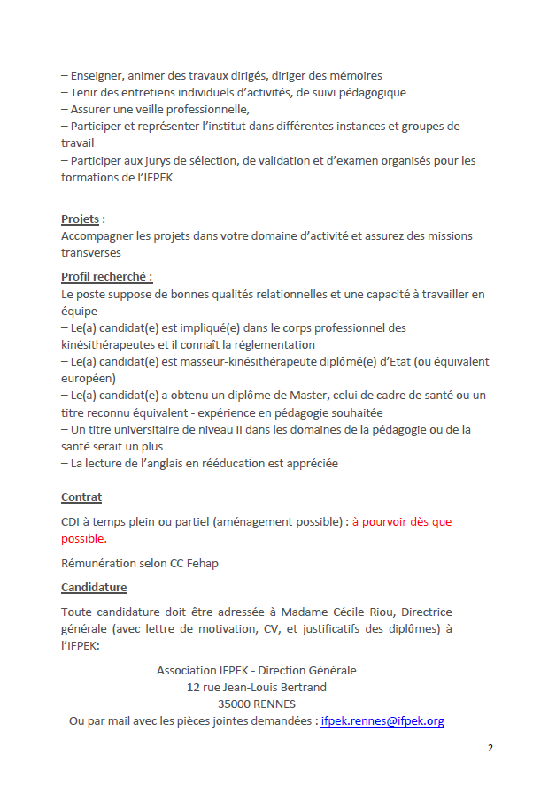 IFPEK_Rennes's tweet photo. [APPEL A CANDIDATURE] 👩‍🏫Formateur en Masso-Kinésithérapie 

👉 Vous êtes Masseur-Kinésithérapeute? Vous souhaitez intégrer une équipe dynamique 🤝 et un établissement en plein développement? N'hésitez plus et contactez-nous !‼️

#ifpek #rennes #formations #pedagogie #kine https://t.co/MdaUHX9777