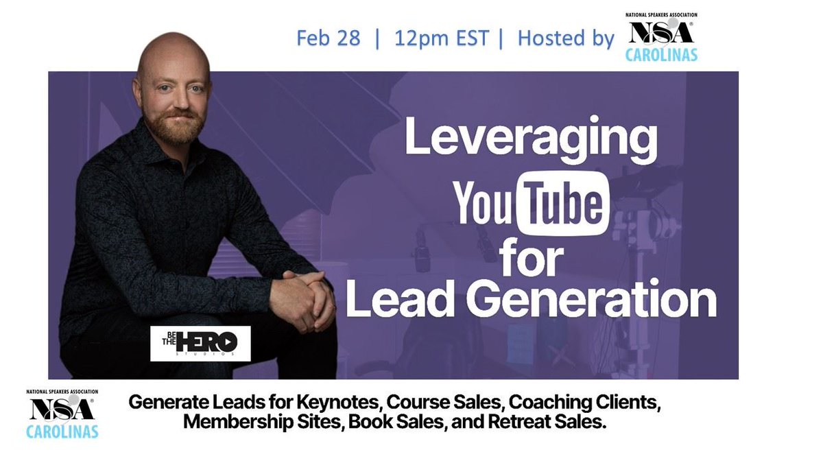 kevincsnyder's tweet photo. 195 registrants and counting for next Tuesday's MEGA virtual event featuring Nate Woodbury, YouTube Producer. Registrations are FREE and you will learn what it takes to build a massive YouTube following! SHOUT OUT to @NSACarolinas for hosting this event.
https://t.co/BM0cvVhKLR https://t.co/yBRHEntg0O
