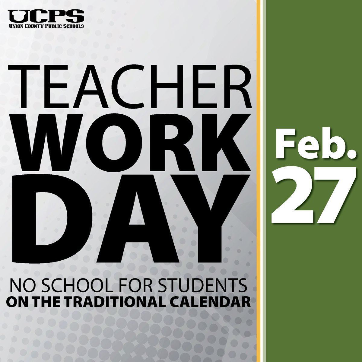 WingateESNC's tweet photo. โ๏ธโ๏ธREMINDERโ๏ธโ๏ธ Monday, February 27 is a Teacher Workday! #WESagtech @UCPSNC @AGHoulihan @Renee_McKinnon1 https://t.co/2vSPSJwNYn