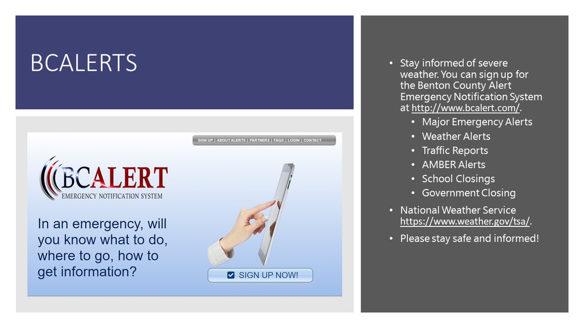 gentryonline's tweet photo. With the possibility of severe weather expected Sunday into Monday it is a good time to sign-up for BCAlerts.  
Go to https://t.co/a9u5s8atwo to stay informed during severe weather. https://t.co/FK0BYlOoLM