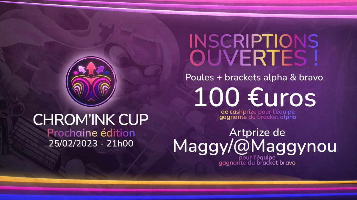ChromInkCup's tweet photo. La 3e édition du Chrom'Ink Cup, c'est demain à 21h !

Inscriptions ouvertes sur toornament jusque demain 19h ! 

Inscrire son équipe : https://t.co/zIngZK752A

Rappel : Vous pouvez jouer avec vos amis européens pour cette édition 🇪🇺

Bracket alpha cast sur le youtube d'ebtv ! https://t.co/gp4q3iEk5l