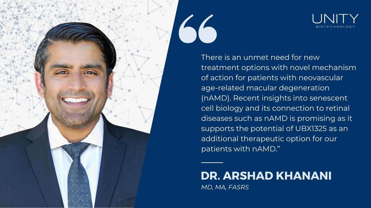 UnityBiotech's tweet image. Recently, Dr. @ArshadKhanani joined us to discuss the unmet medical need in #AMD and the treatment burden patients experience with current standard of care.

Hear from Dr. Khanani this #AMDAwarenessMonth: