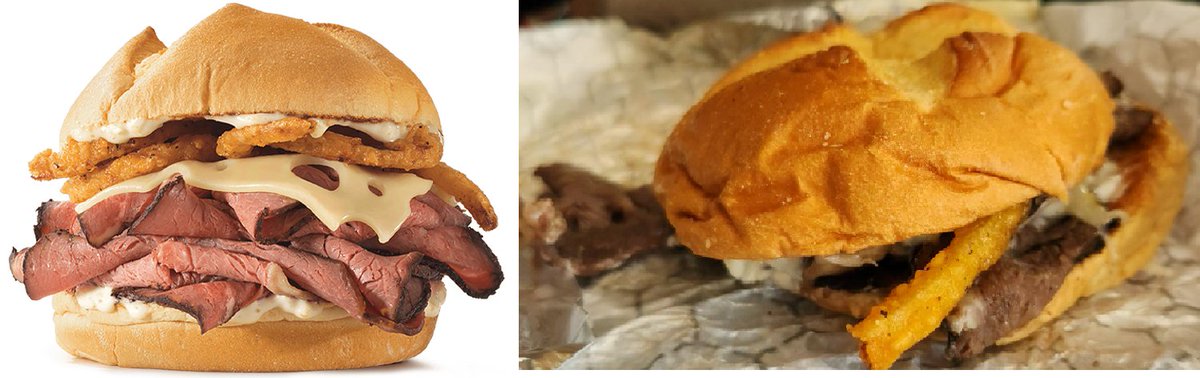 andy_watts80's tweet photo. Yo @Arbys i feel like this sandwich looks a little different IRL. You gotta tighten up. Taste was on point. Cheese stix were 💯 #arbys #SteakhouseGarlicRibeye https://t.co/OVJAykUikM