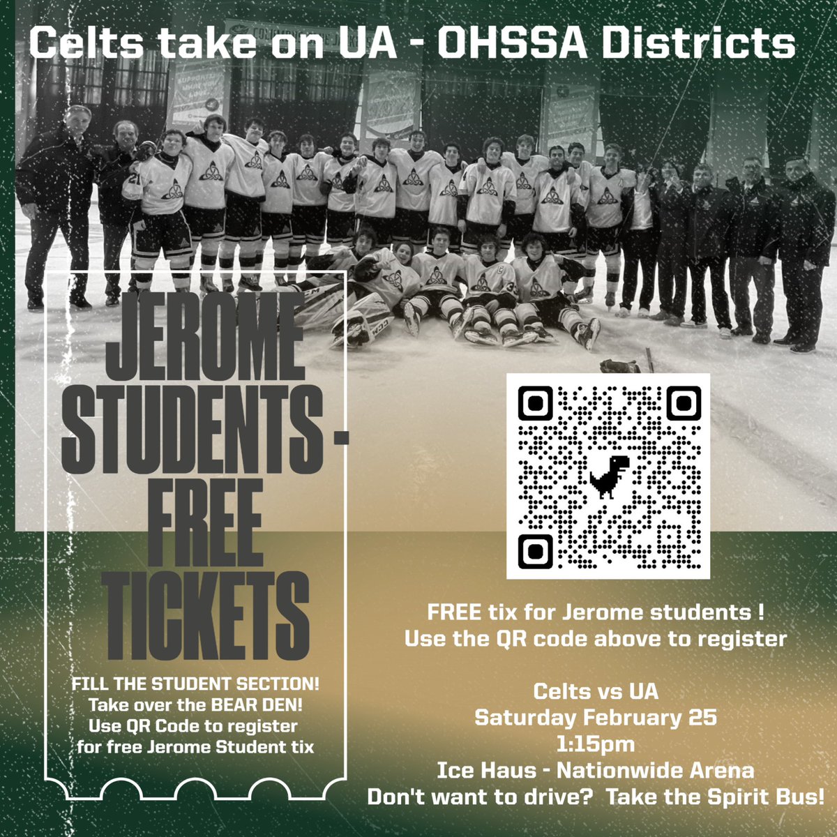 A few FREE tickets still remain. Jerome students… let’s fill the Ice Haus!  #letsgocelts