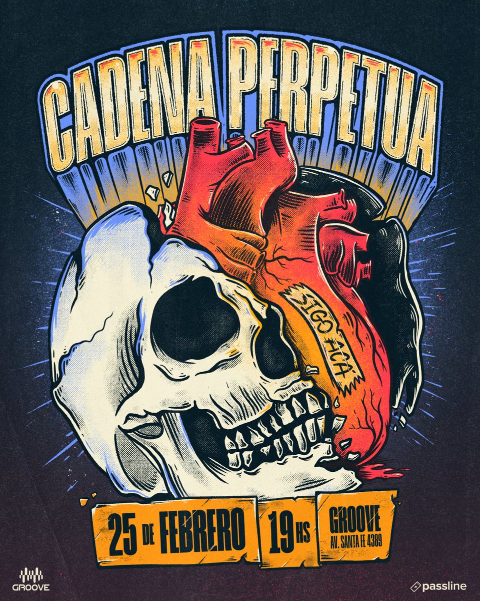No todos los días uno puede diseñar e ilustrar para la banda que lo acompaña desde la adolescencia.

Este finde <a href="/Cadenaoficial/">Cadena Perpetua</a> mete un doblete en Groove y yo tuve el honor, la suerte y la alegría de poder laburar la gráfica de la fecha.  Se las comparto 🥹🖤

Sigo acá ✊