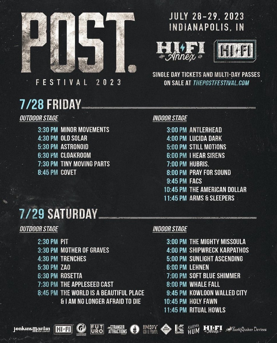 Single day tickets and schedule just announced!  Get your weekend or single day passes now: linktr.ee/postfestival