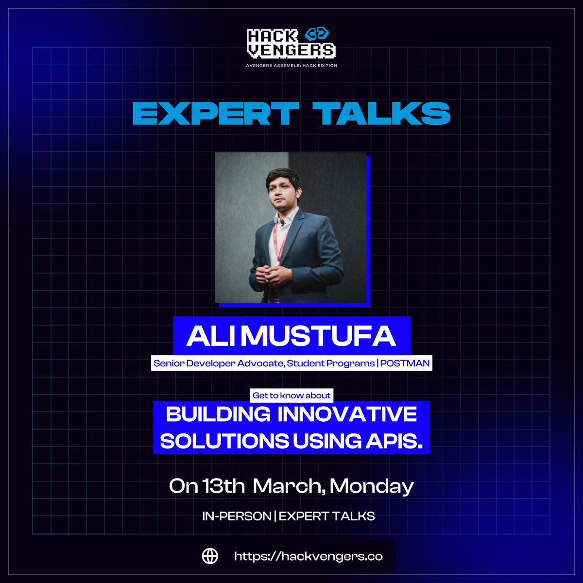 Hack_Vengers's tweet photo. Join us in welcoming the senior developer advocate,student programs | Postman @ialimustufa  Mustufa at hackvengers as guest speaker.
As he gives an in-person expert talk on “building innovative solutions using APIS”💫 https://t.co/BEFzsIJfWz