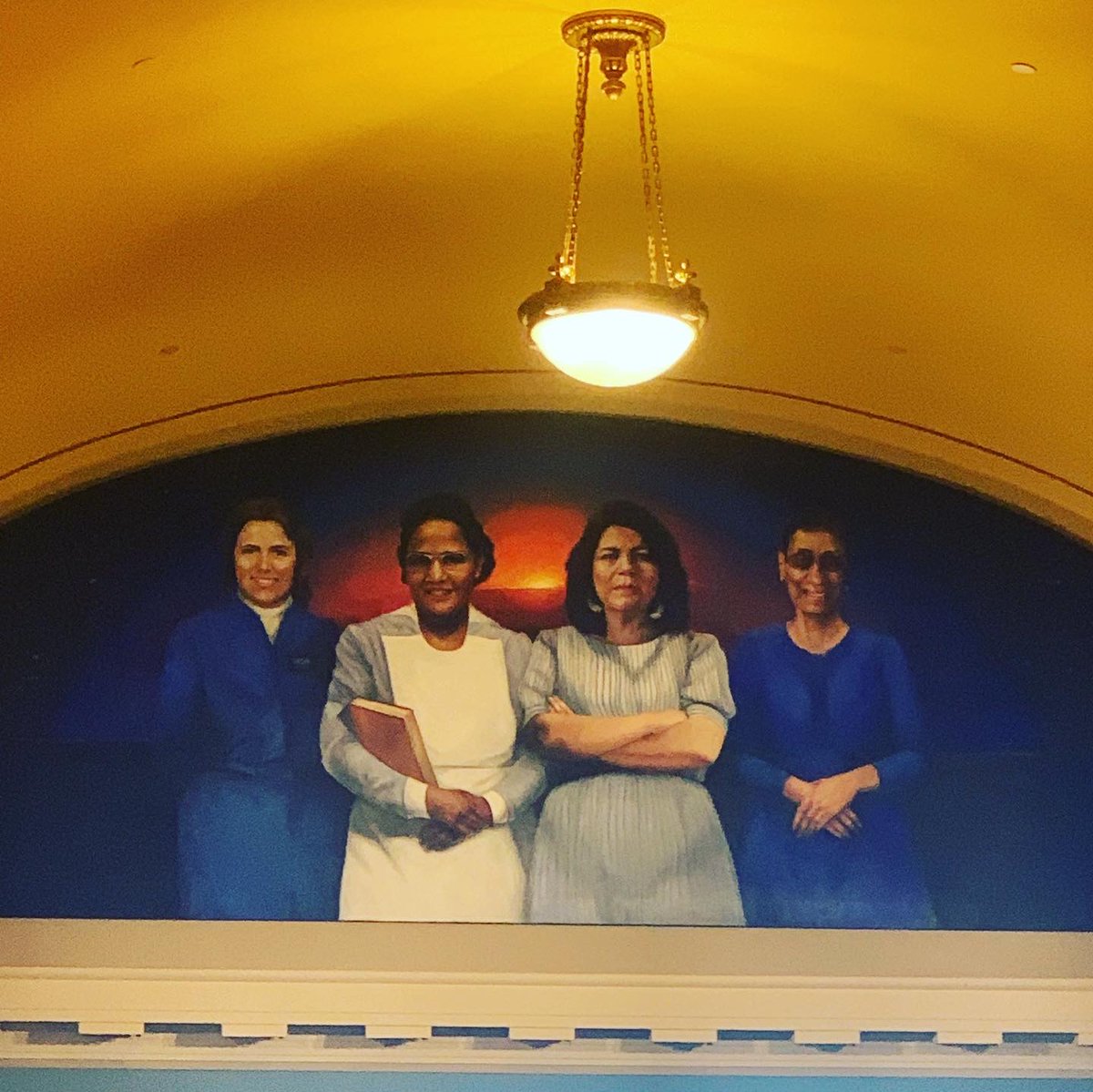 FriendsofOKCap's tweet image. Go to the Capitol soon and see the newest mural, “Making her Mark,” by Sara Scribner.  This mural pays tribute to the impact of woman’s leadership in Oklahoma!  
(Hall of Governors, 2nd Floor)
