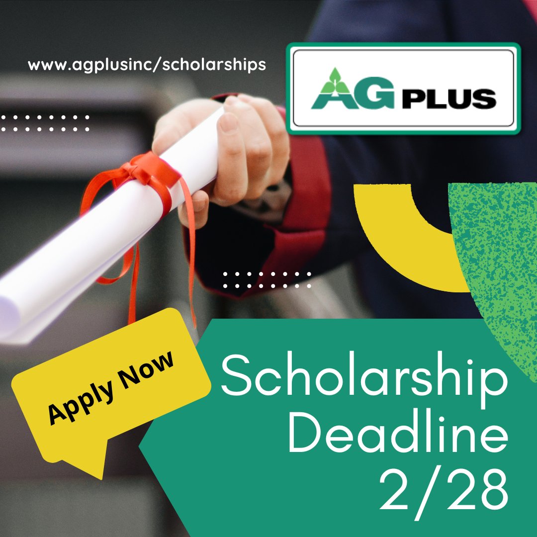 agplusinc's tweet photo. Don't forget, the deadline to apply for the Ag Plus Scholarship is 2/28!  
https://t.co/gmTWRY4WaH https://t.co/nxOdBbSa3e