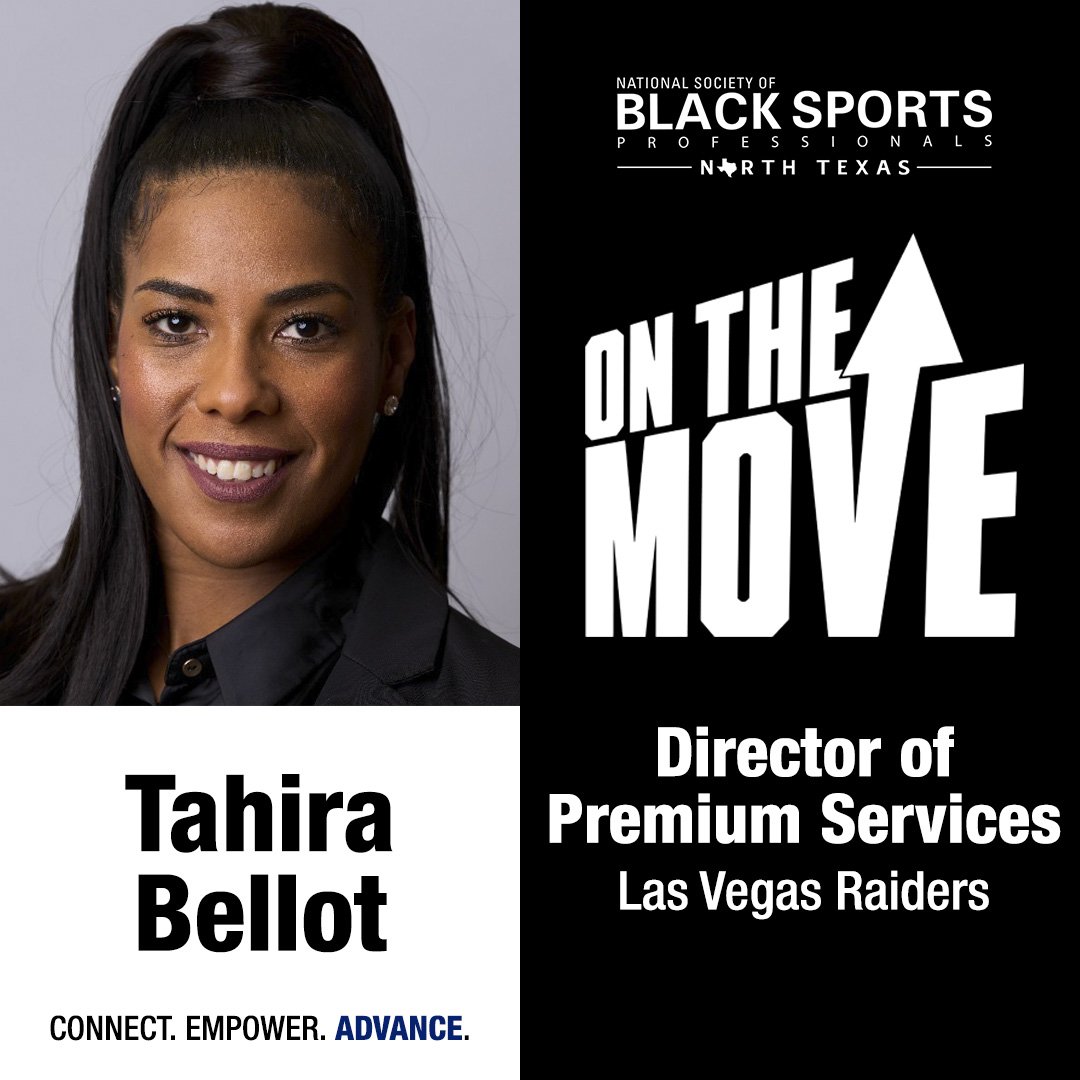 BSPNTX's tweet photo. Celebrating #MembersOnTheMove:

Congrats to Tahira Bellot on her move to the @Raiders! 

Tahira was an active #BSPNTX member during her time in North Texas. Good luck in Las Vegas! https://t.co/fMGLm6z1b9