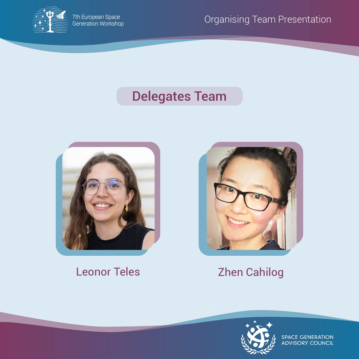Logistics and Local Team
Ilaria Pia Fiore, Davide Paparella, Augusto José Silvestre de Lima and Luca Aldini.

Delegates Team
Leonor Teles and Zhen Cahilog

Find out more here - spacegeneration.org/7esgw2023/orga…

#SGAC #SGACInBari #Space #ESGW2023 #ESGW2023OrganisingTeam #BariItaly #Bari