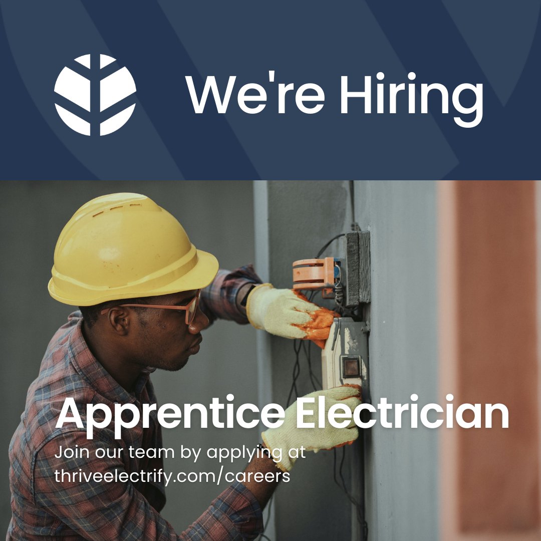 We're hiring! Thrive Electrify is looking for Apprentice Electricians to join our team. To learn more and apply, please go to zurl.co/jqhJ 

#WeAreHiring #VancouverJobs #Electrical #ThriveElectrify