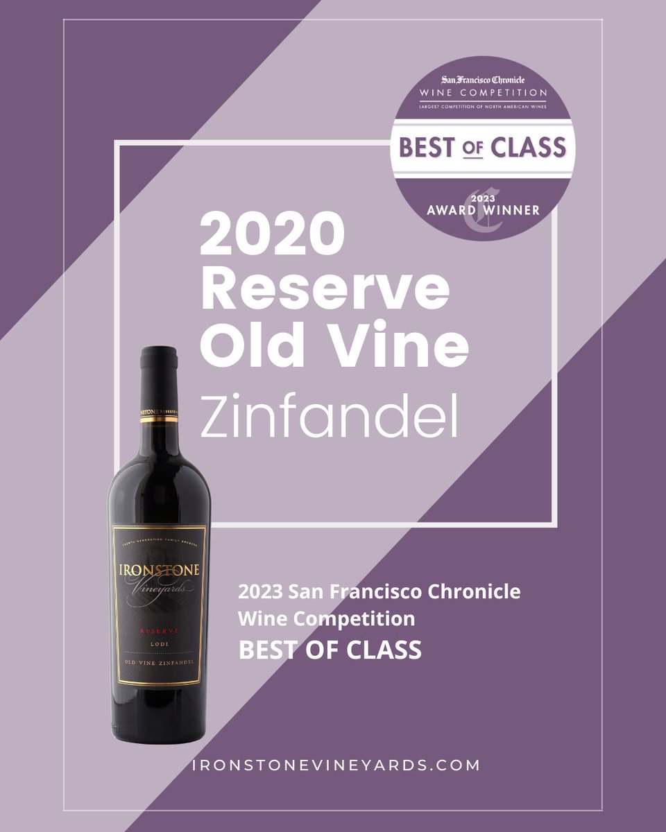 IronstoneWine's tweet photo. The results are in and we are so proud to announce that our 2020 Reserve Old Vine Zinfandel won BEST OF CLASS in the 2023 @sfchronwinecomp! Big congratulations to our winemaking team at Ironstone Vineyards 🥇 #sfchronicle #bestofclass https://t.co/SlIkRIvfya